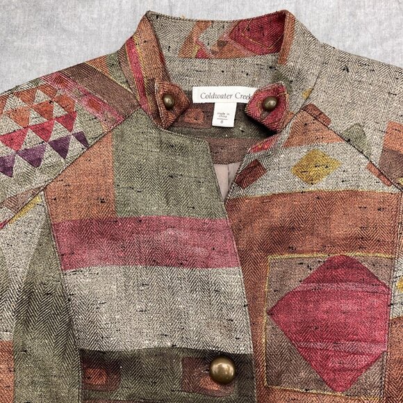 Coldwater Creek Jacket‎ Women Medium Rust Green Herringbone Tweedy Patch Boho - Picture 2 of 11